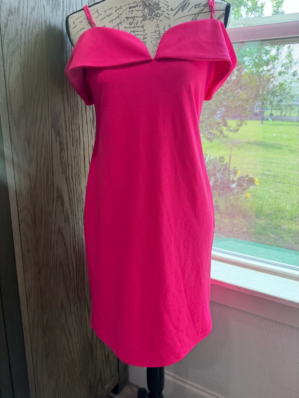 bebe Hot Pink Strapless Fold-Over Bodycon Dress